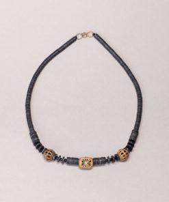 collier bakélite noir bronze