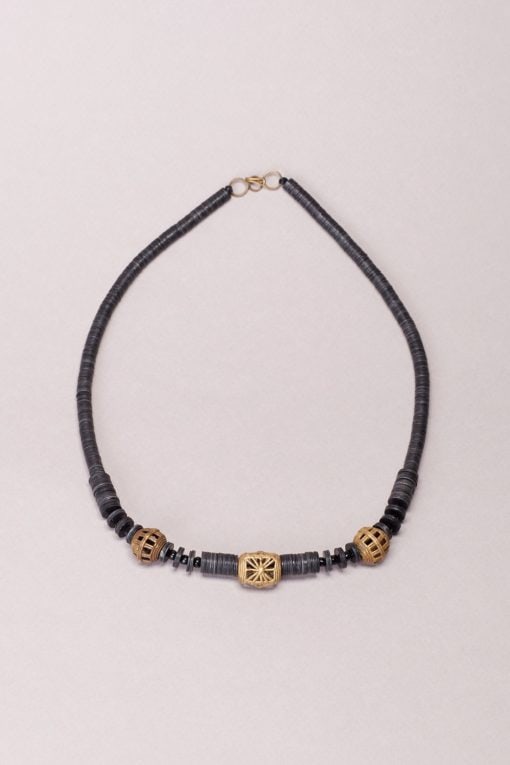collier bakélite noir bronze