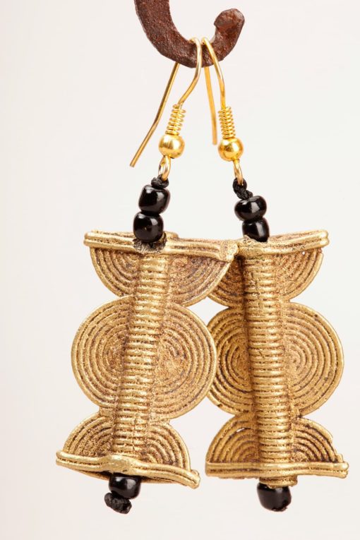 Boucles d'oreilles africaines à perles du ghana en bronze pleine lune