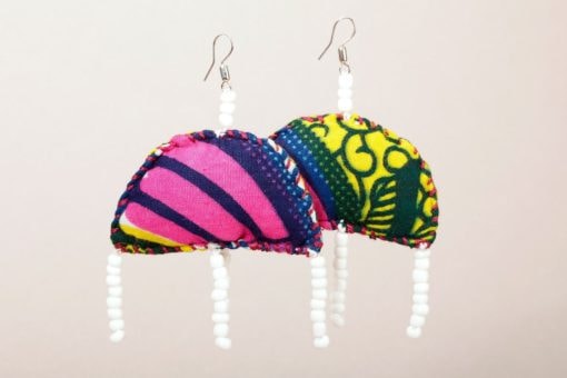 Boucles d'oreilles croissants en tissu africain wax – Image 2