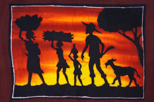 Batik africain : une famille au champ