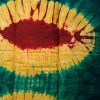 Tissu africain en bazin caramel, rouge et vert, motif feuille de palmier