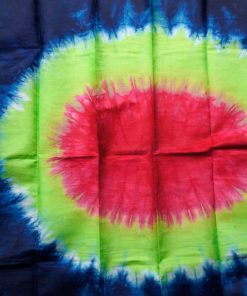 Bazin vert anis, rose et bleu, motif tamberma