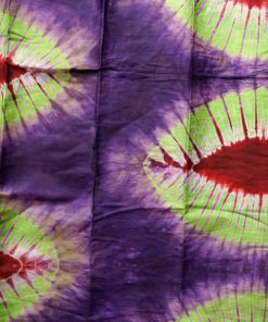 Tissu africain en bazin vert anis, rouge et violet, feuilles de palmier
