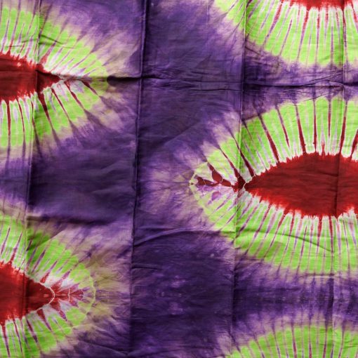 Tissu africain en bazin vert anis, rouge et violet, feuilles de palmier