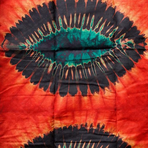 Tissu africain bazin noir, ivoire, vert et rouge, motifs feuilles de palmiers