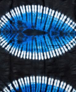 Tissu africain calicot blanc, bleu et noir, motif feuilles de palmier