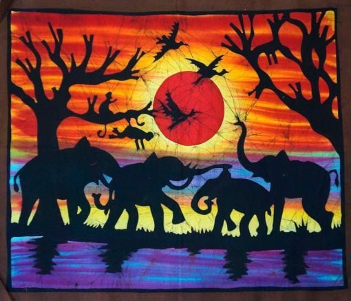 Batik africain : troupeau d'éléphants