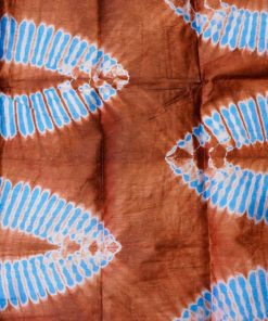 Tissu africain en bazin bleu, gris et brun, à feuilles de palmier