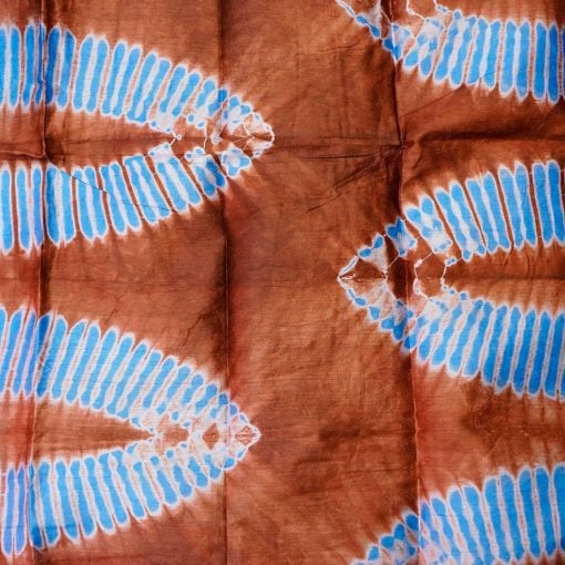 Tissu africain en bazin bleu, gris et brun, à feuilles de palmier