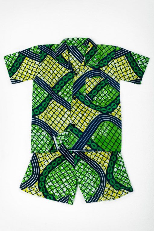 Ensemble chemise et short en wax pour garçon : Marius – Image 2
