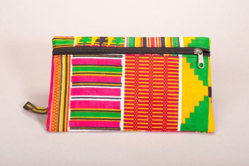Pochette double zip en tissu africain wax