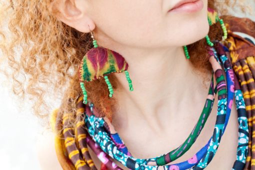 Boucles d'oreilles croissants en tissu africain wax