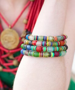 Bracelet africain bakélite et pâte de verre recyclé