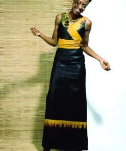 Robe africaine longue "Cauris" en bazin