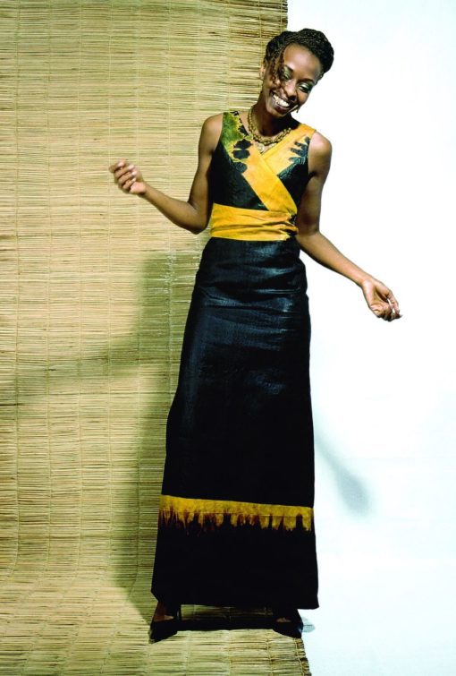 Robe africaine longue "Cauris" en bazin