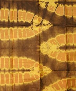 Tissu africain en bazin caramel, brun et jaune, motif feuille de palmier