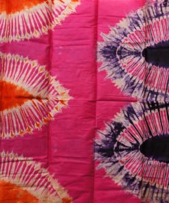 Tissu africain bazin rose, orange, violet et crème, motif feuille de palmier