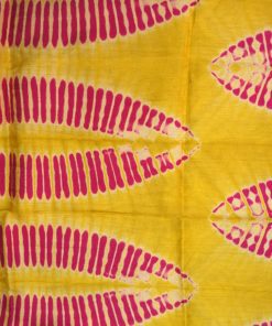 Tissu africain bazin rose, jaune et crème, motif feuille de palmier