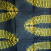 Tissu africain en Bazin kaki, bleu foncé et jaune, motif feuille de palmier