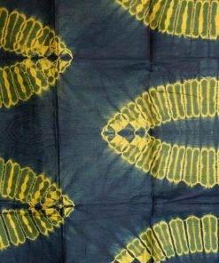 Tissu africain en Bazin kaki, bleu foncé et jaune, motif feuille de palmier