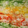 Tissu africain calicot blanc, vert citron et orange, motif niama-niama
