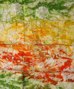 Tissu africain calicot blanc, vert citron et orange, motif niama-niama