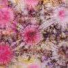 Tissu africain calicot blanc, rose, jaune, orange et violet, motif rond de brume
