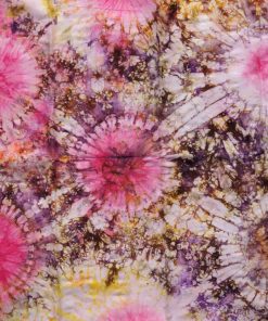 Tissu africain calicot blanc, rose, jaune, orange et violet, motif rond de brume