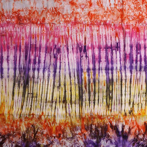 Tissu africain calicot blanc, rose, orange et violet, motif roots