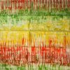 Tissu africain calicot vert citron, jaune et orange, motif roots