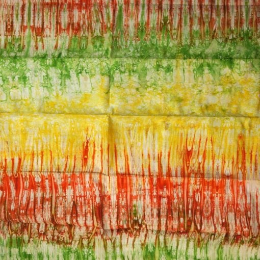 Tissu africain calicot vert citron, jaune et orange, motif roots