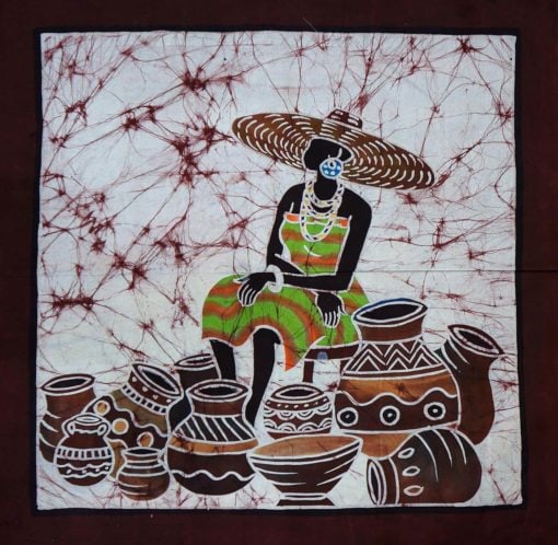 Batik africain : vendeuse de calebasses au chapeau – Image 4