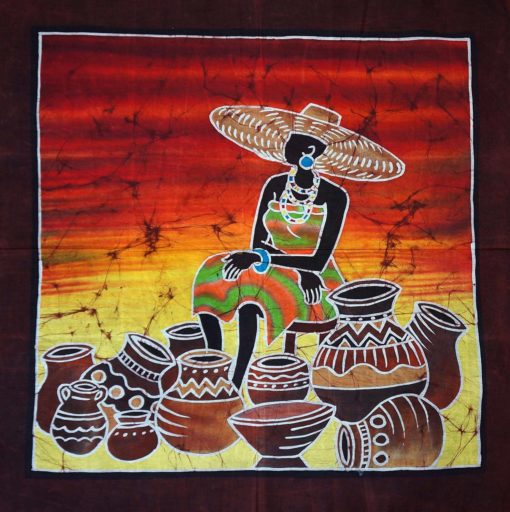 Batik africain : vendeuse de calebasses au chapeau – Image 2