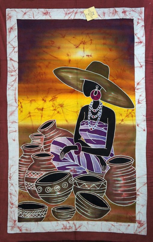 Batik africain : vendeuse de calebasses au chapeau – Image 3
