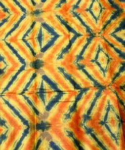 Tissu africain en bazin café, jaune, orange et bleu motif dune