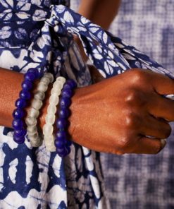 Bracelet pâte de verre uni bleu et blanc