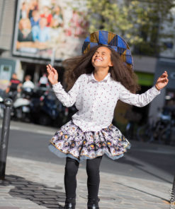 Jupe africaine enfant en wax et tulle et chapeau en wax