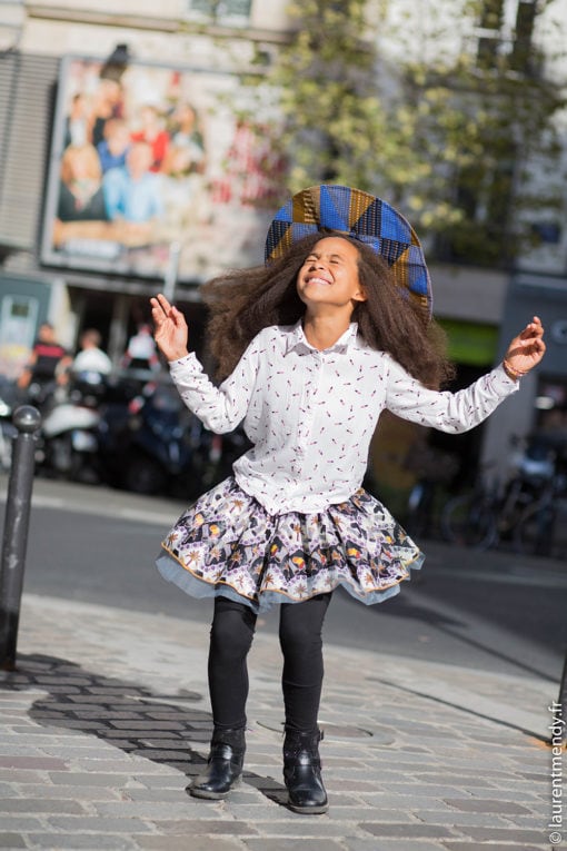 Jupe africaine enfant en wax et tulle et chapeau en wax