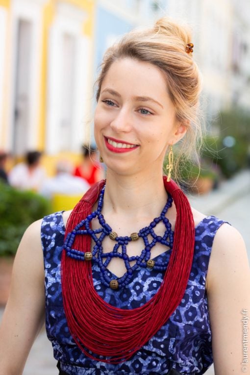 Collier cuire pâte de verre