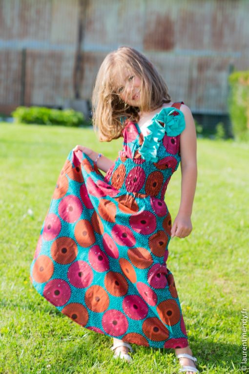 Robe fillette rosette en tissu wax