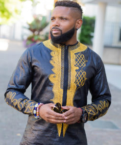 Chemise africaine homme en bazin brodé