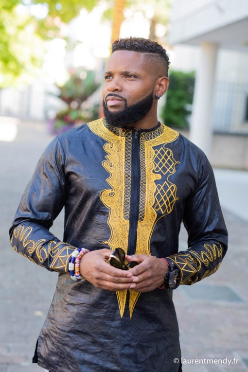 Chemise africaine homme en bazin brodé