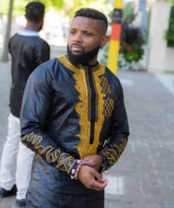 Chemise africaine homme en bazin brode or Legende Africouleur