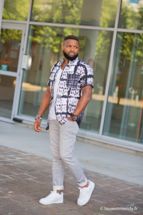 Chemise africaine homme à manches courtes en calicot teinté