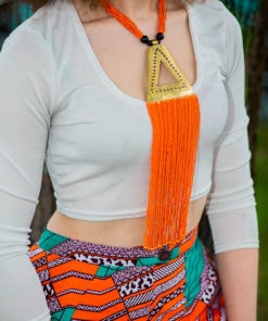 Collier bronze et perles orange