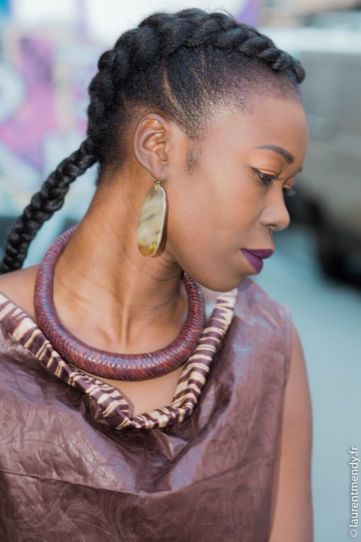 Collier en cuir tressé du mali marron