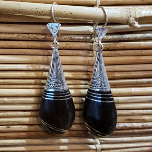 Boucles d'oreilles Touareg argent et bois d'ébène