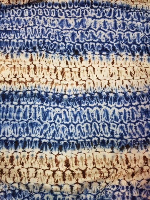 Tissu calicot blanc, bleu et marron Scarabée