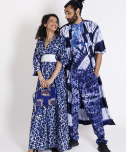 Robe et kimono en tissu africain teint à la main